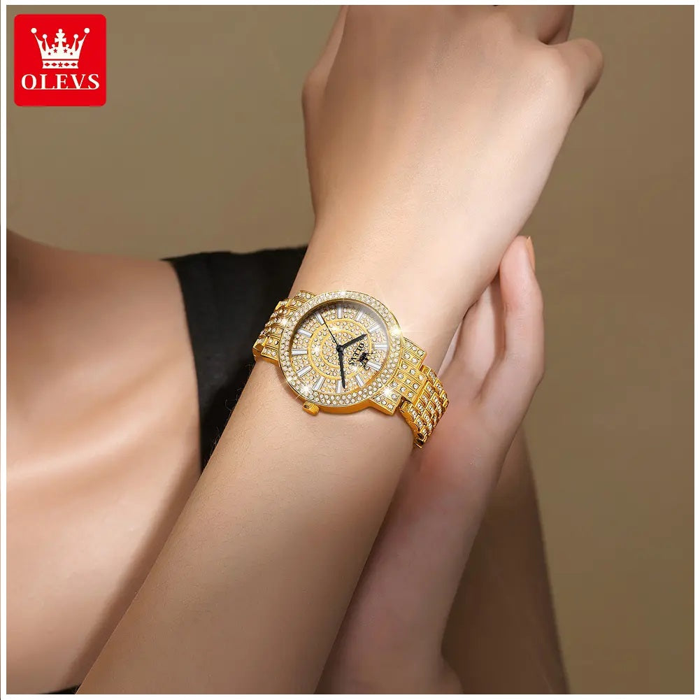 Reloj Dorado para Mujer Cuarzo, Cristales y Acabado Metálico