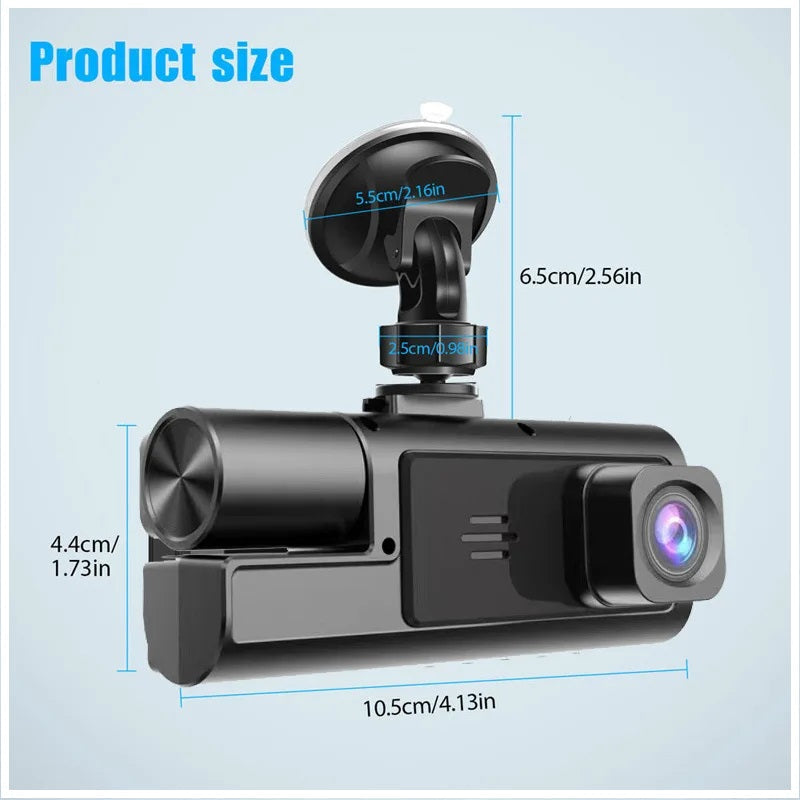 Cámara DVR para Auto Full HD 1080P 3 Canales Visión Nocturna WiFi