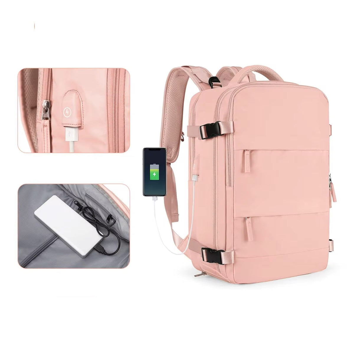Mochila Femenina Resistente al Agua de Gran Capacidad con Puerto USB
