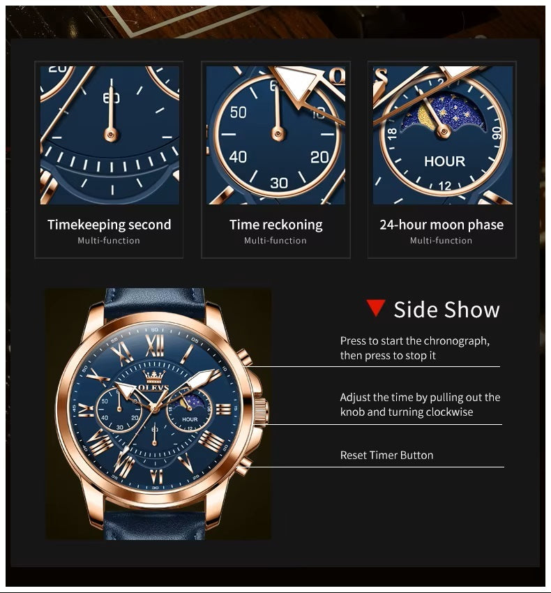 Reloj para Hombre Fase Lunar Estilo Elegante y Deportivo