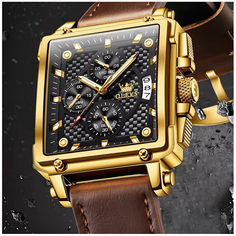 Reloj Cronógrafo Cuadrado de Lujo Hombre Diseño Deportivo y Elegante