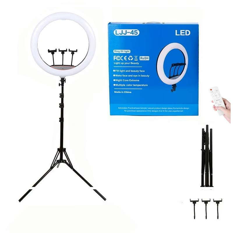 Aro LED 18" con 3 Soportes, Control Remoto y Atril de 2,10 m