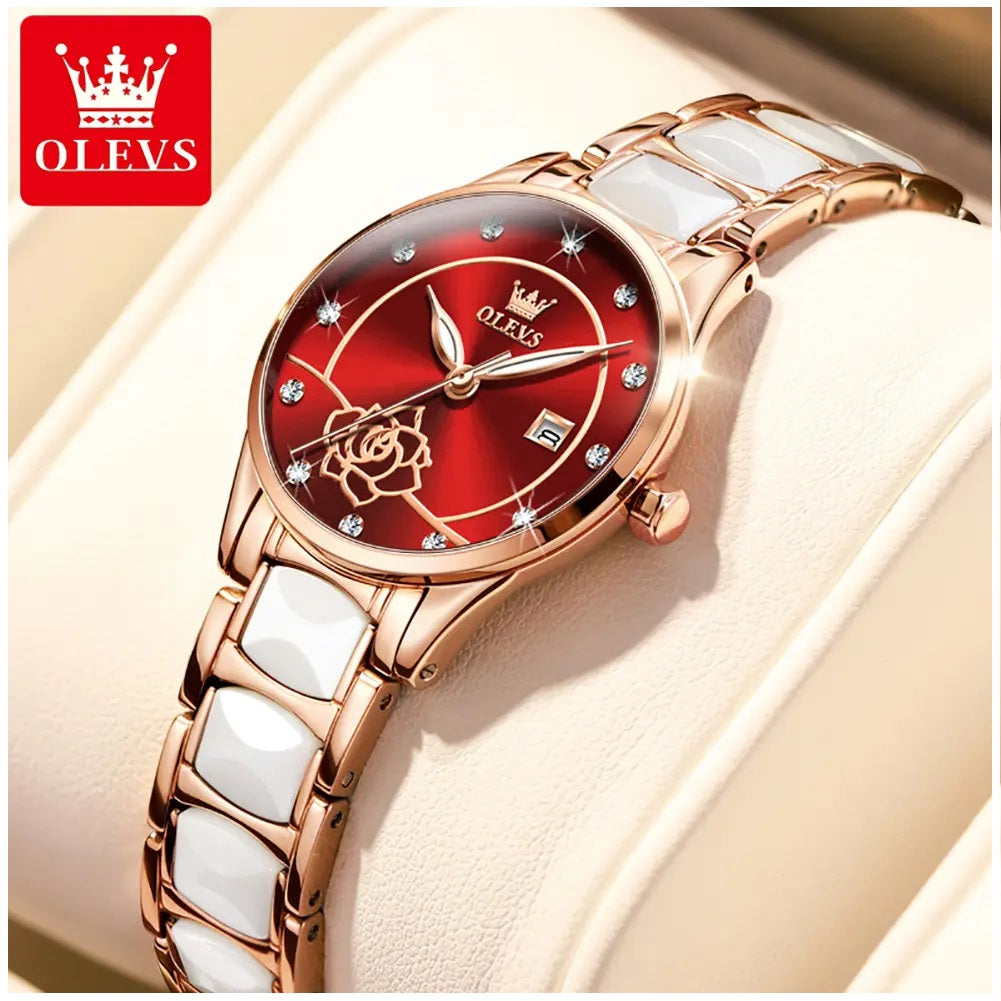 Reloj Elegante para Mujer con Esfera Roja Pulsera de Acero Inoxidable