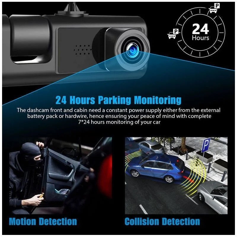 Cámara DVR para Auto Full HD 1080P 3 Canales Visión Nocturna WiFi
