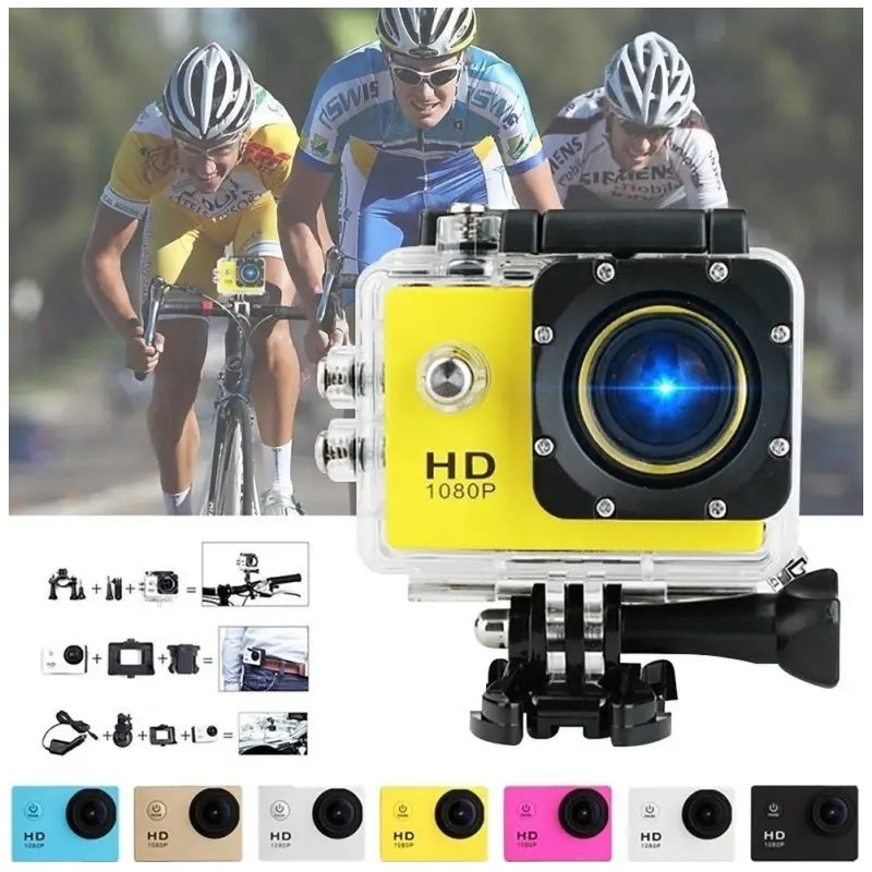 Cámara Deportiva 1080P, Gran Angular 140° y Resistencia 30 m