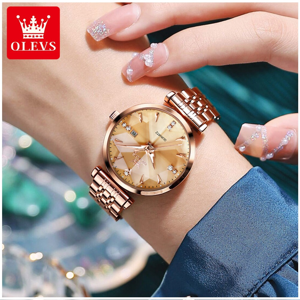 Reloj Cuarzo Mujer Esfera Esmeralda, Cristales y Correa de Acero