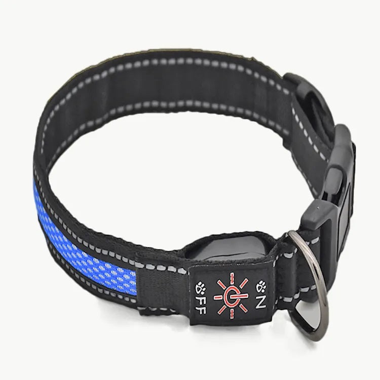 Collar Luz LED 3 modos Luz carga USB Perros Gatos Talla M Azul