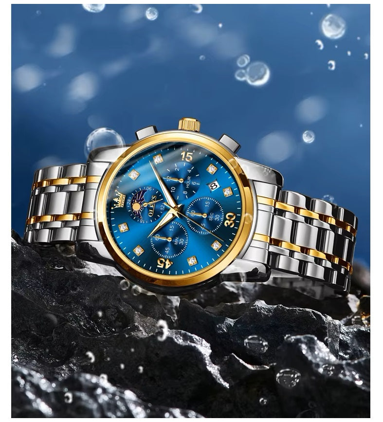 Reloj Hombre Lujo Deportivo y Elegante con Cronógrafo Fase Lunar