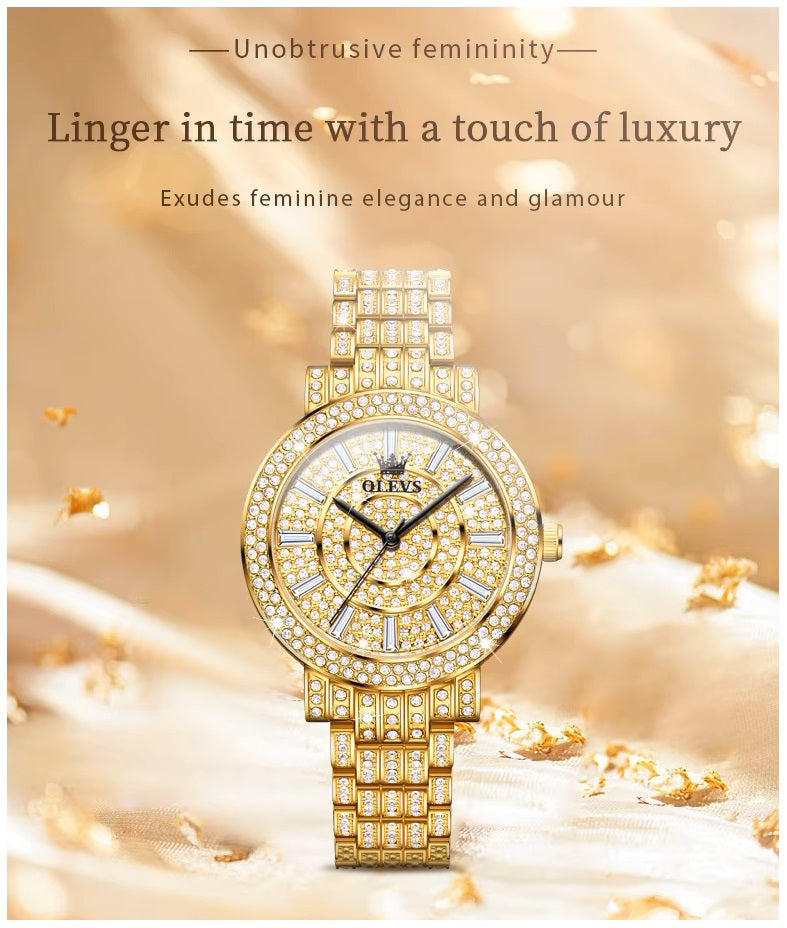 Reloj Dorado para Mujer Cuarzo, Cristales y Acabado Metálico