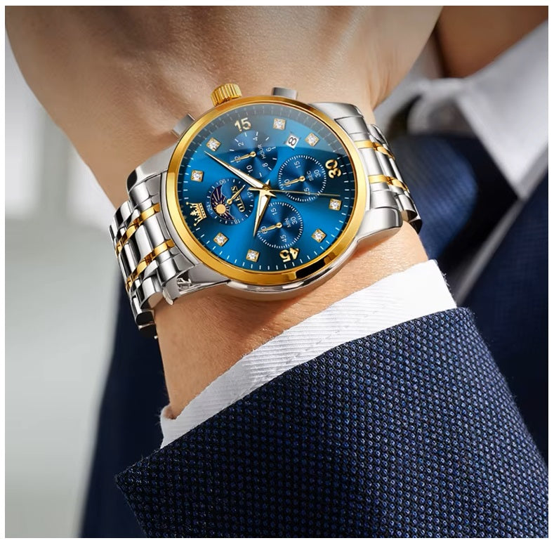 Reloj Hombre Lujo Deportivo y Elegante con Cronógrafo Fase Lunar