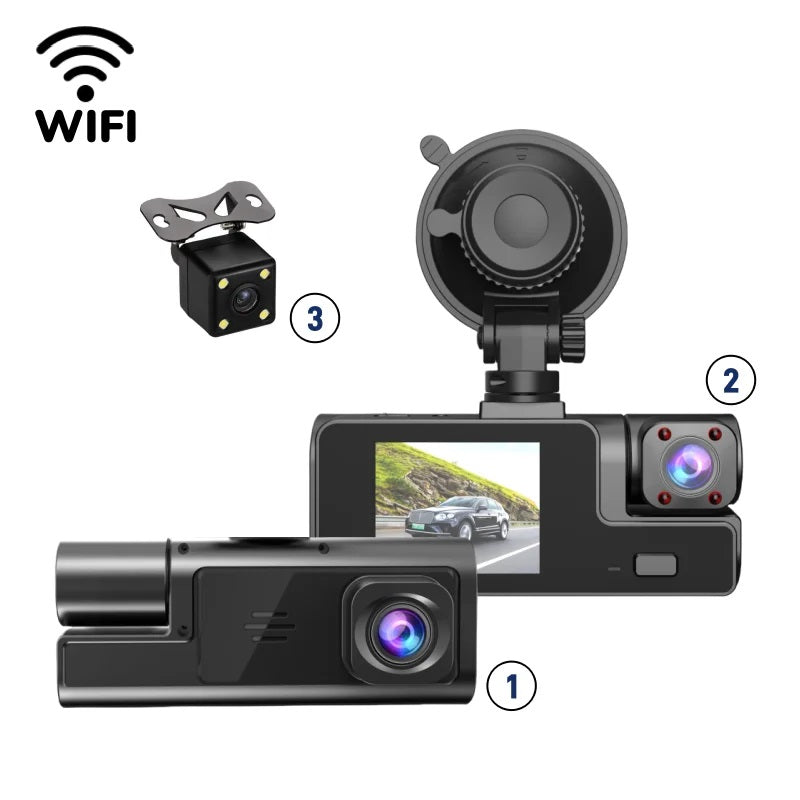 Cámara DVR para Auto Full HD 1080P 3 Canales Visión Nocturna WiFi