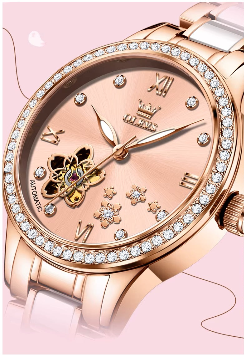 Reloj Automático Mujer Elegante 32mm Acero Inoxidable y Cerámica