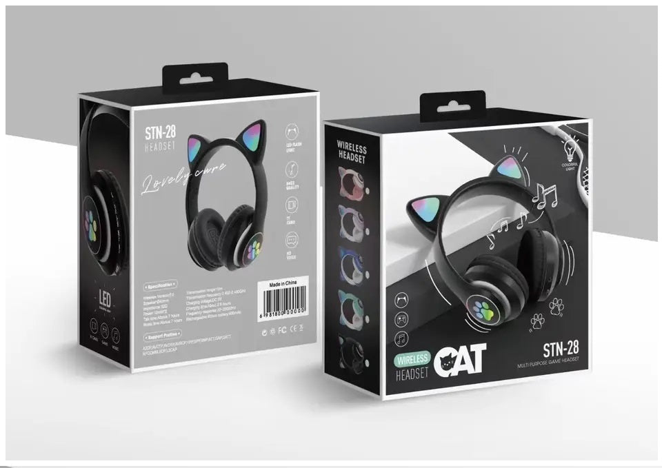 Audífonos RGB Orejas de Gato Bluetooth 5.0 – Negro