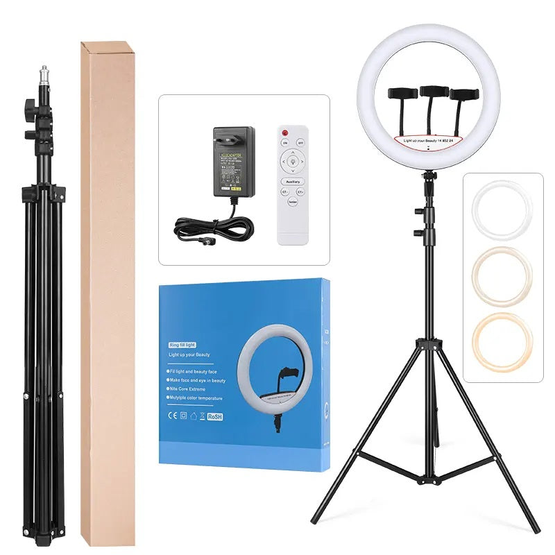 Aro LED 18" con 3 Soportes, Control Remoto y Atril de 2,10 m