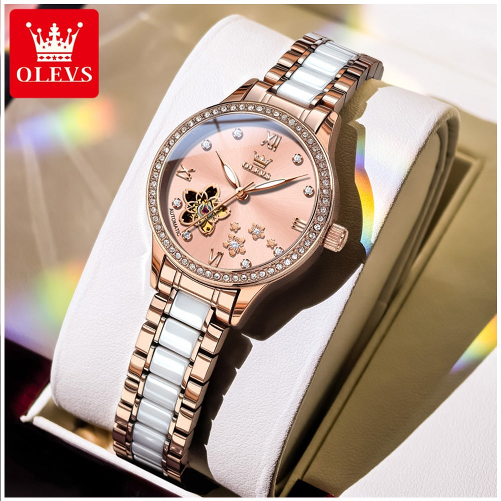 Reloj Automático Mujer Elegante 32mm Acero Inoxidable y Cerámica