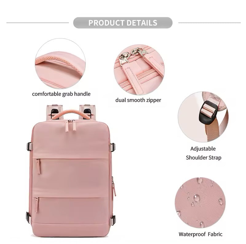Mochila Femenina Resistente al Agua de Gran Capacidad con Puerto USB