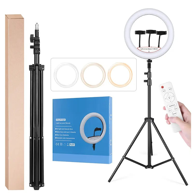 Aro LED 18" con 3 Soportes, Control Remoto y Atril de 2,10 m