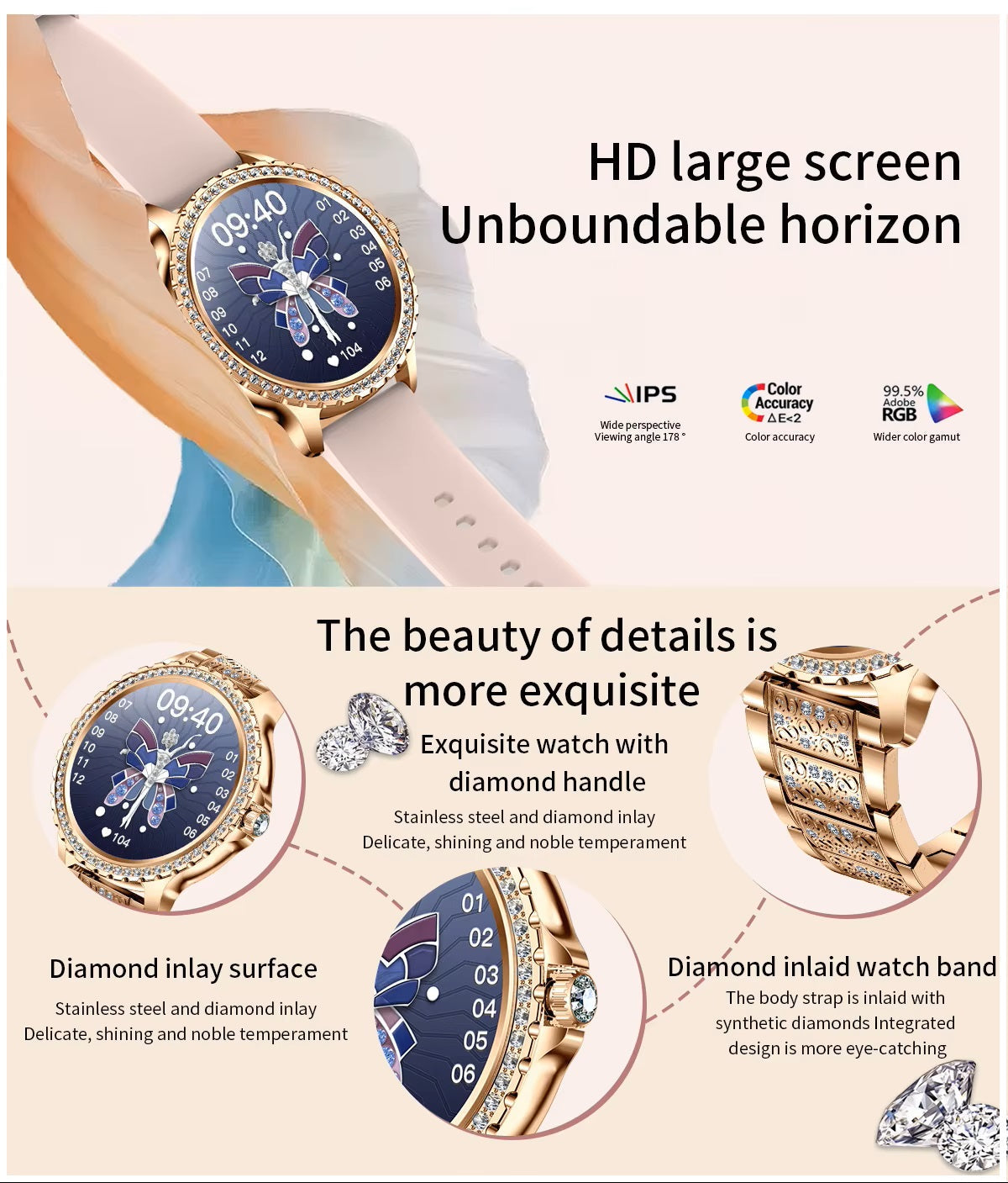 Smartwatch I58 para Mujer, Llamadas Bluetooth y Correa Metálica