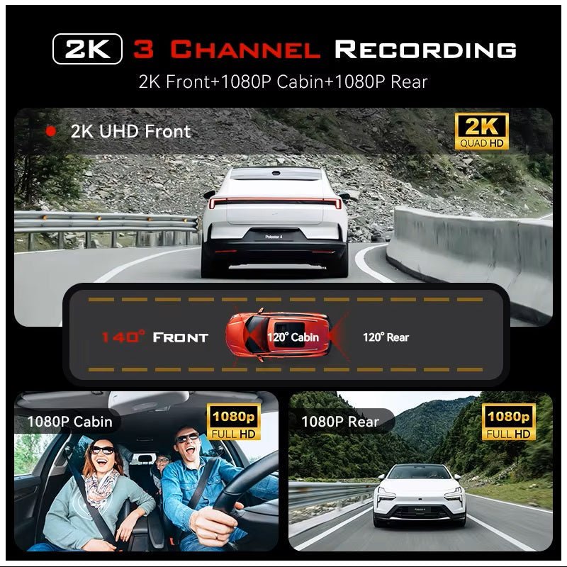 Cámara para Coche HD 1080P con Triple Grabación, WiFi, Sensor G