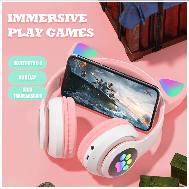 Audífonos RGB Orejas de Gato Bluetooth 5.0 – Verde