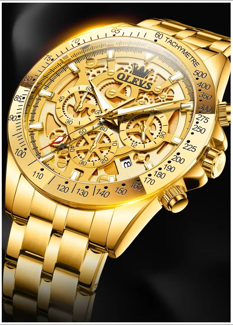 Reloj para Hombre Clásico de Lujo Acero Inoxidable Dorado