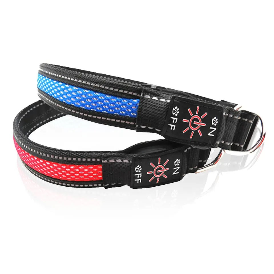 Collar Luz LED 3 modos Luz carga USB Perros Gatos Talla M Azul