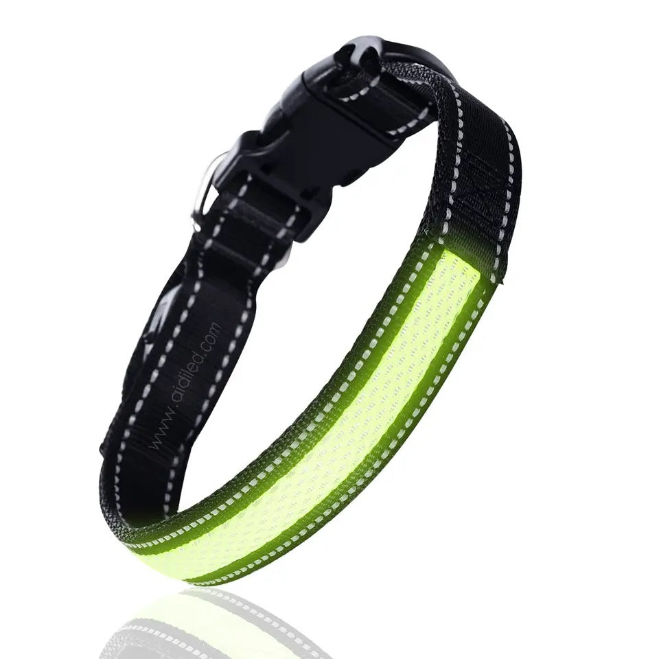 Collar Luz LED 3 modos Luz carga USB Perros Gatos Verde Talla M