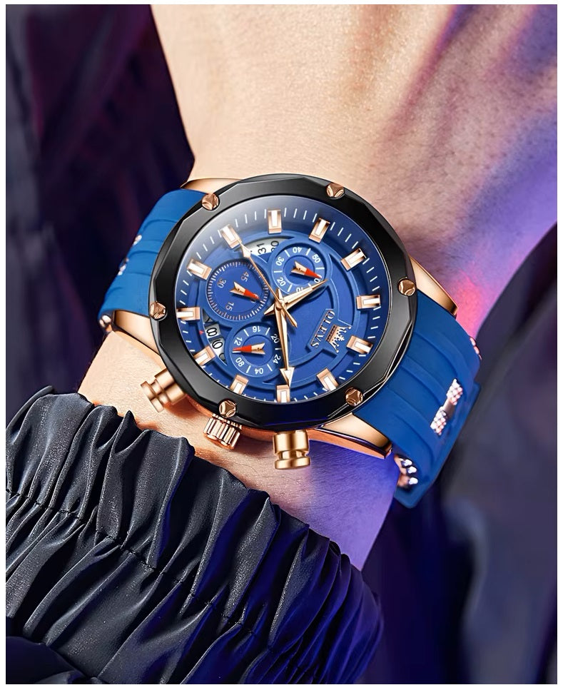 Reloj Cronógrafo Hombre con Calendario y Correa de Silicona Azul