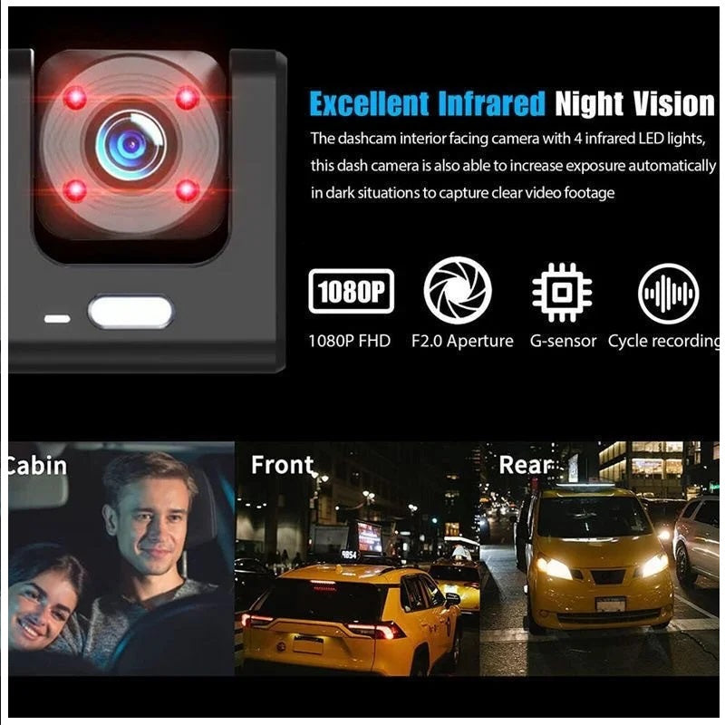 Cámara DVR para Auto Full HD 1080P 3 Canales Visión Nocturna WiFi