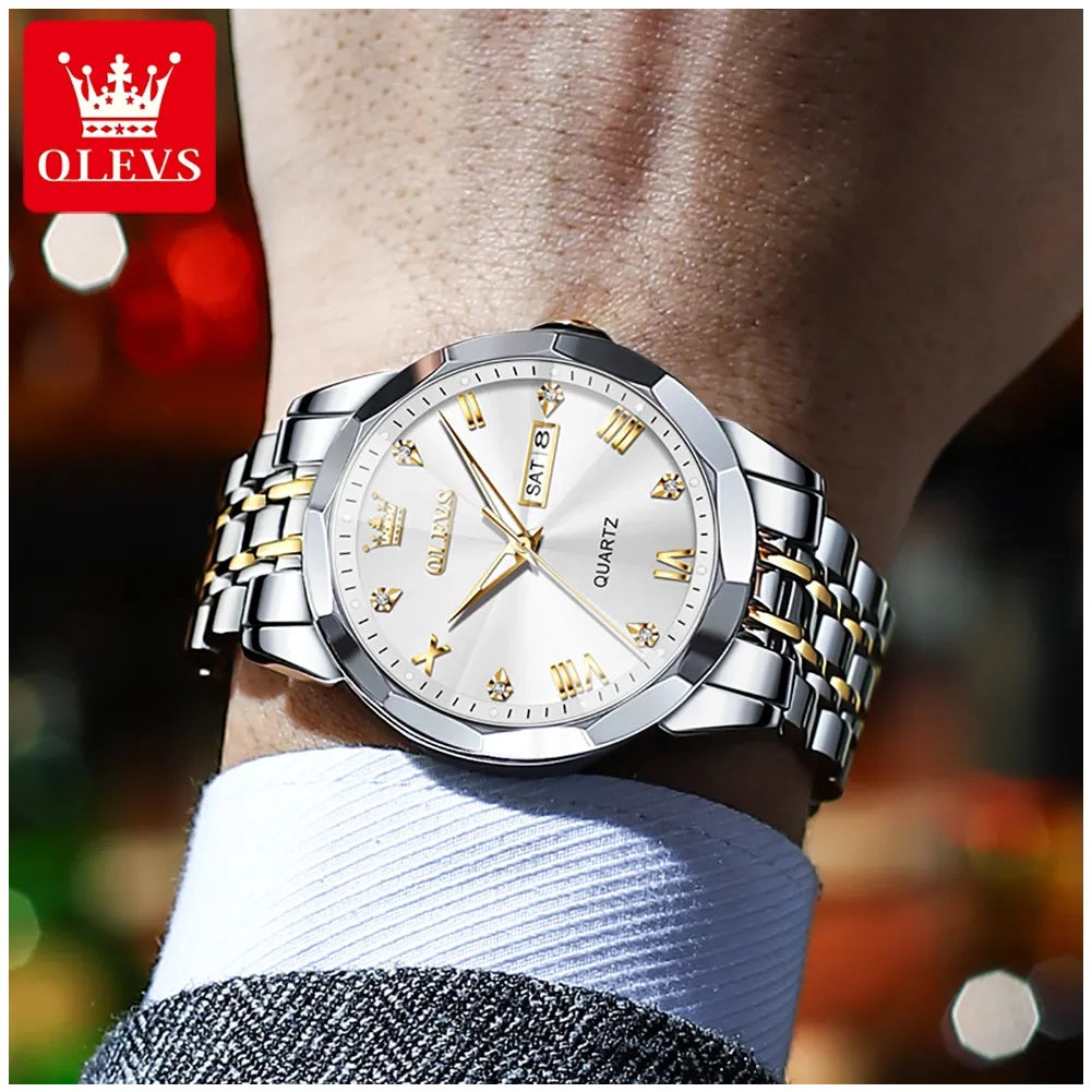Reloj Hombre de Lujo Correa Bimetálica de Acero Inoxidable