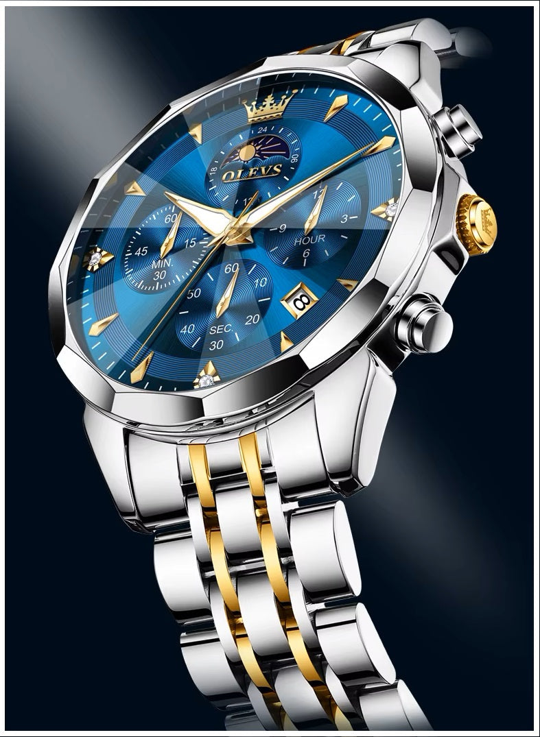 Reloj Hombre Acero Inoxidable Azul con Cronógrafo