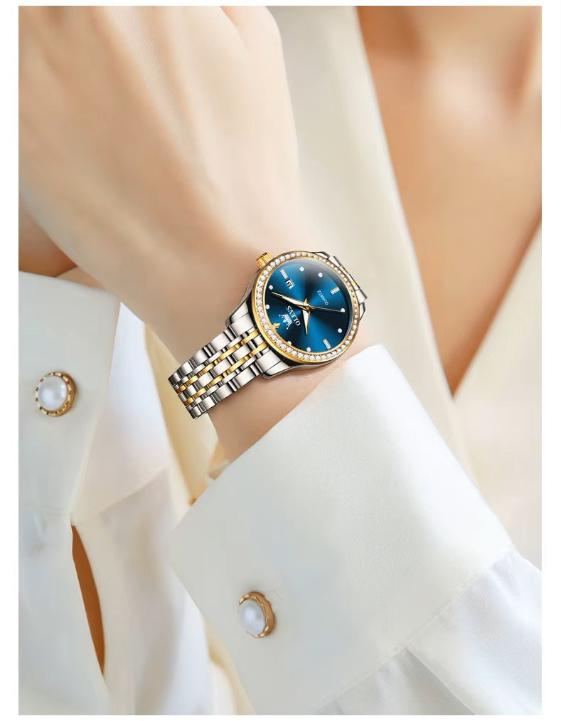 Reloj Lujo Mujer Cuarzo, Esfera Azul, Circonias Brillantes