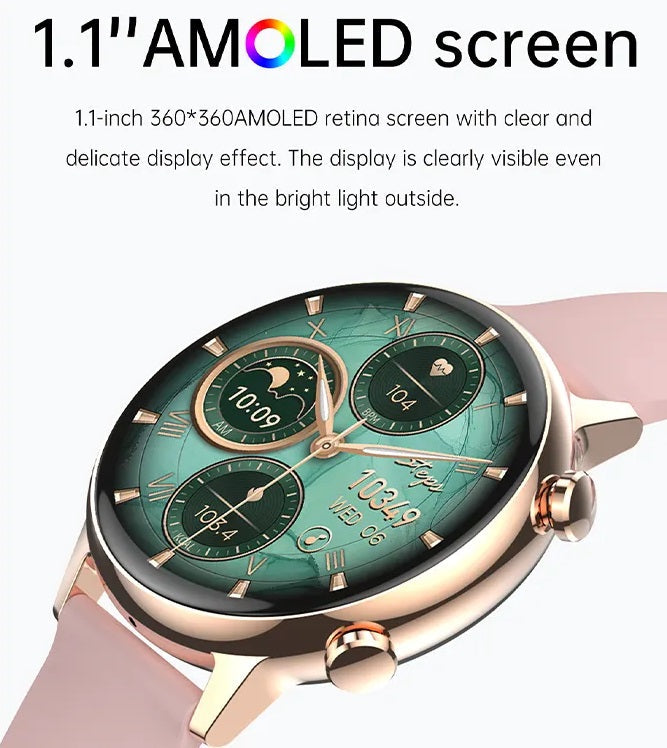 Smartwatch Bluetooth Mujer Pantalla AMOLED Correa Silicona