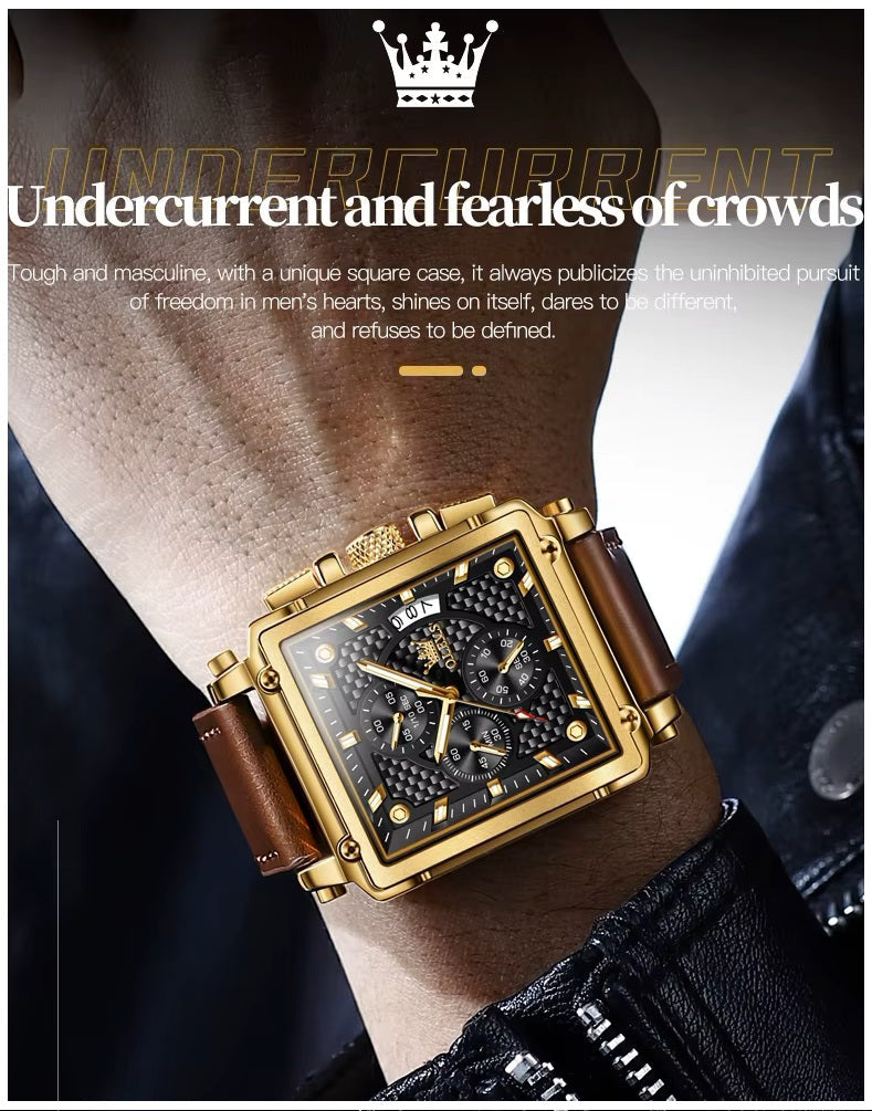 Reloj Cronógrafo Cuadrado de Lujo Hombre Diseño Deportivo y Elegante