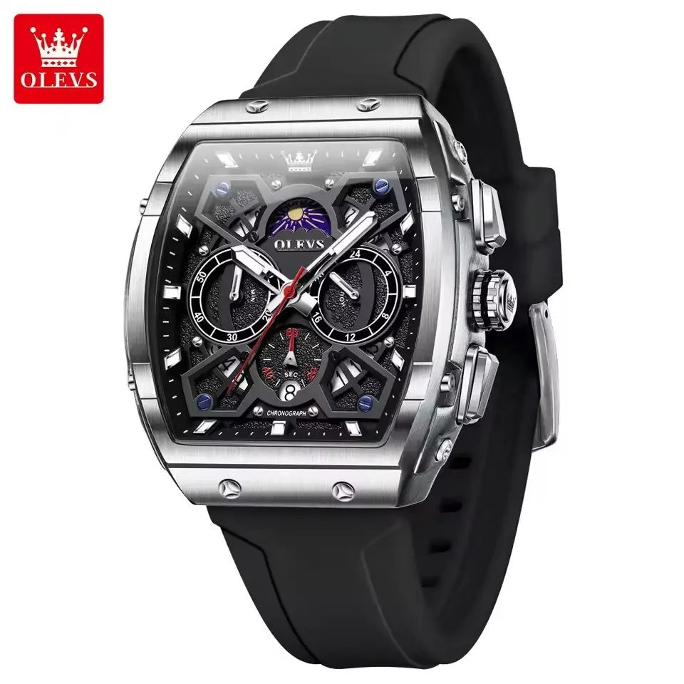 Reloj de Hombre Deportivo Elegante Fase Lunar, Cronógrafo, Dual Time