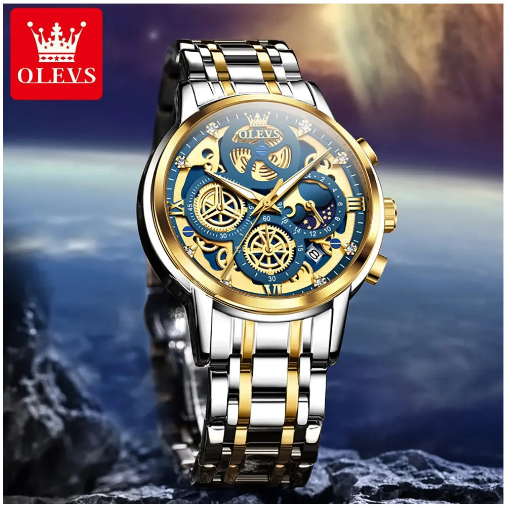 Reloj para Hombre con Diseño Esqueleto Dorado Multifunción