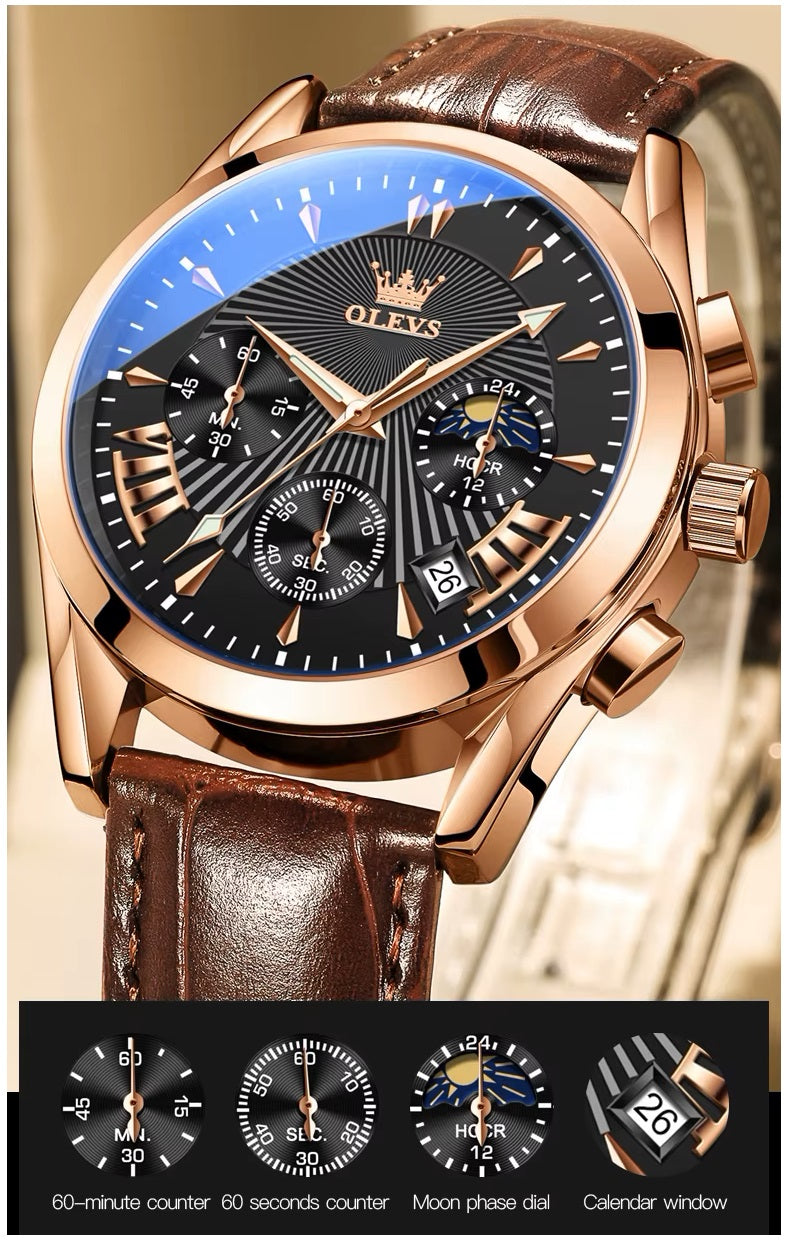 Reloj Cronógrafo para Hombre con Correa de Cuero Clásico