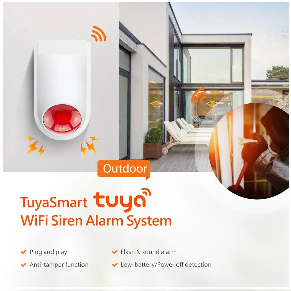 Sirena Estroboscópica WiFi Exterior 110-120 dB con 10 Controles