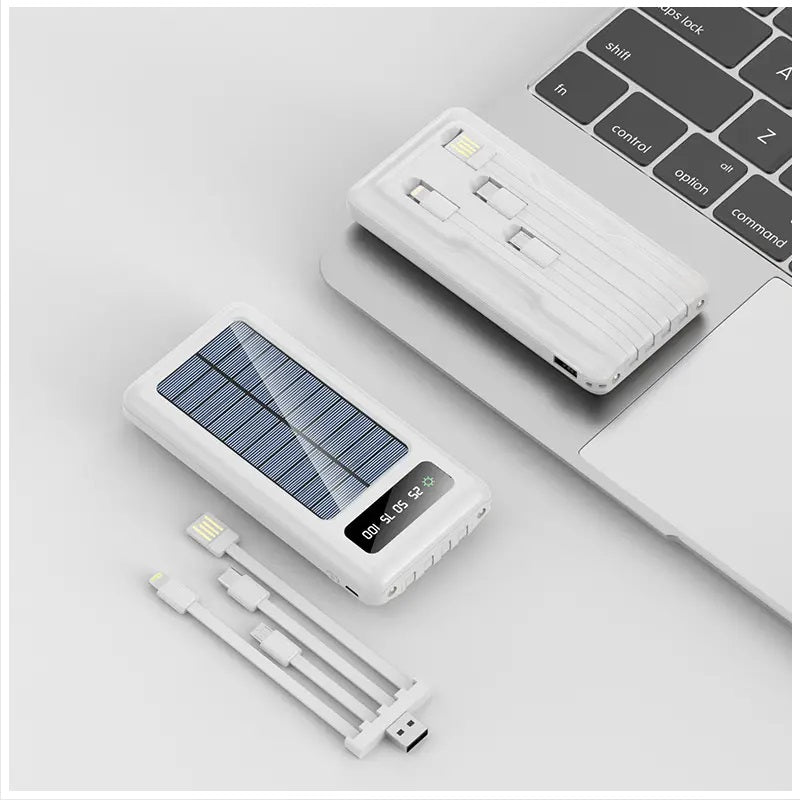 Power Bank Solar 20000mAh Cables Integrados Luz LED