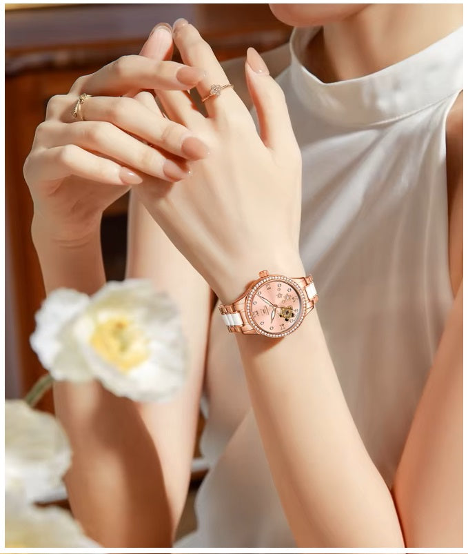 Reloj Automático Mujer Elegante 32mm Acero Inoxidable y Cerámica