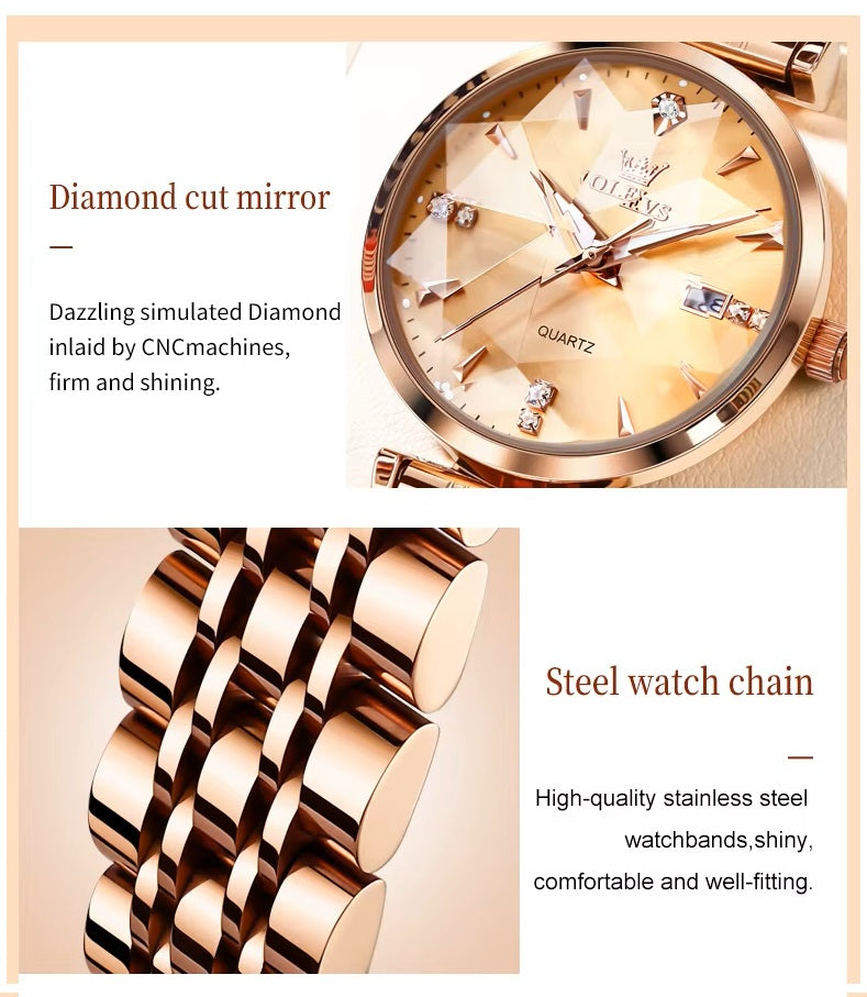 Reloj Cuarzo Mujer Esfera Esmeralda, Cristales y Correa de Acero