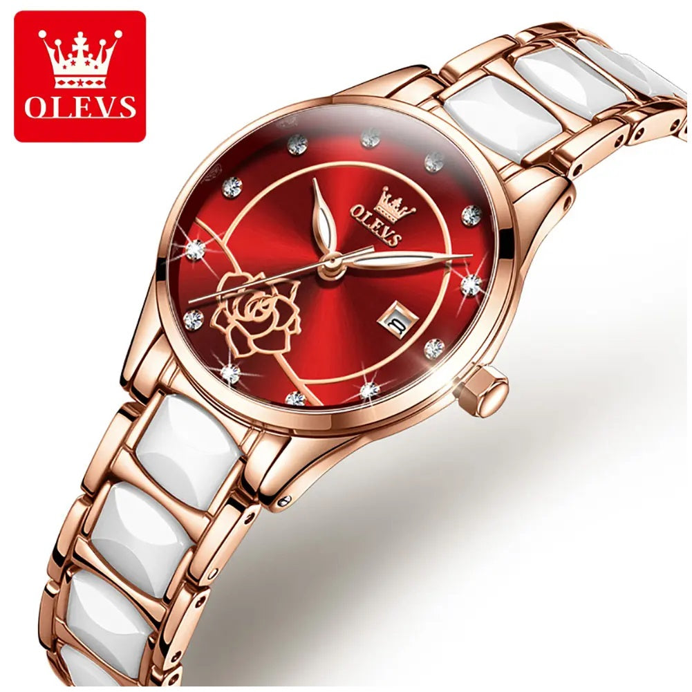 Reloj Elegante para Mujer con Esfera Roja Pulsera de Acero Inoxidable