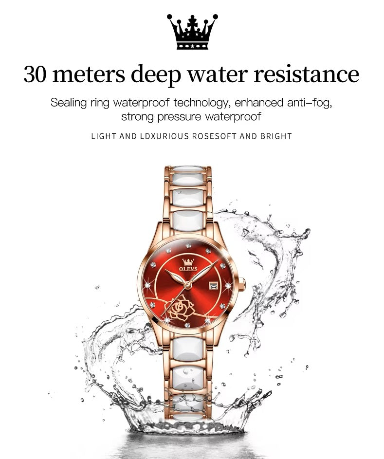 Reloj Elegante para Mujer con Esfera Roja Pulsera de Acero Inoxidable