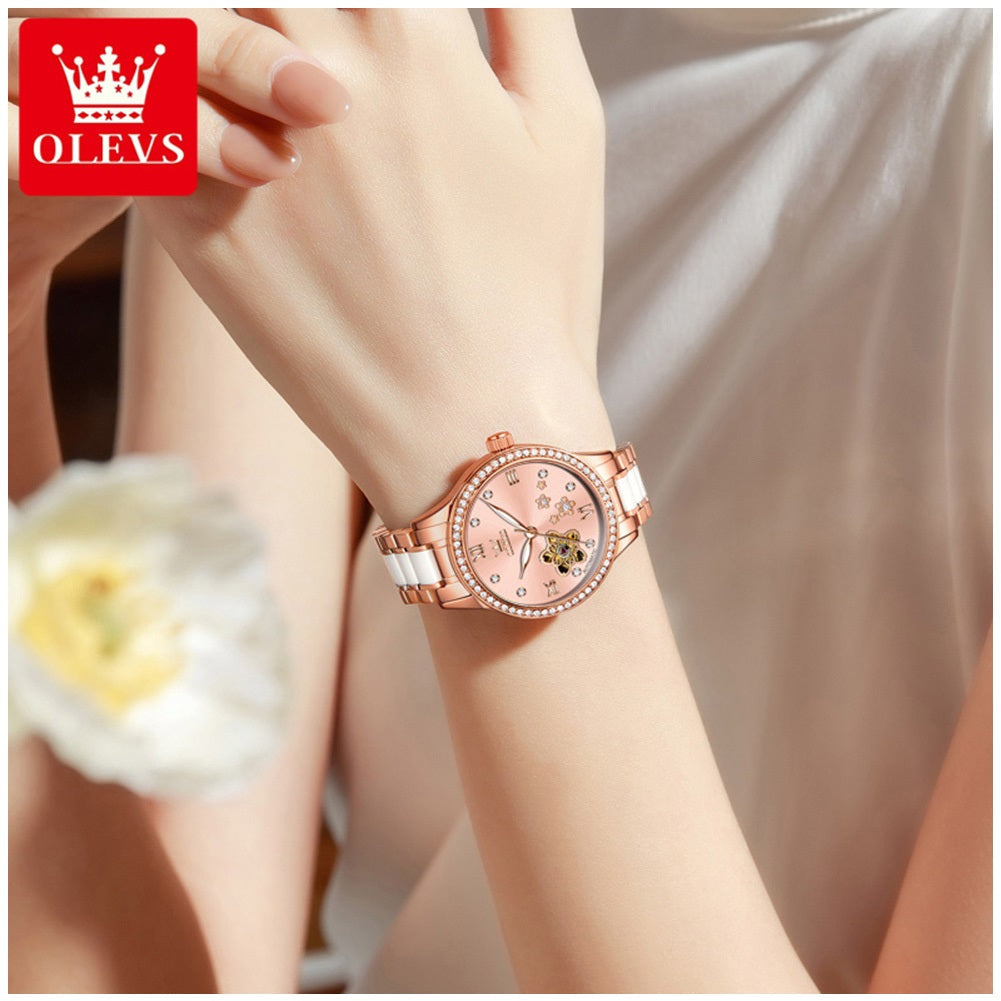 Reloj Automático Mujer Elegante 32mm Acero Inoxidable y Cerámica