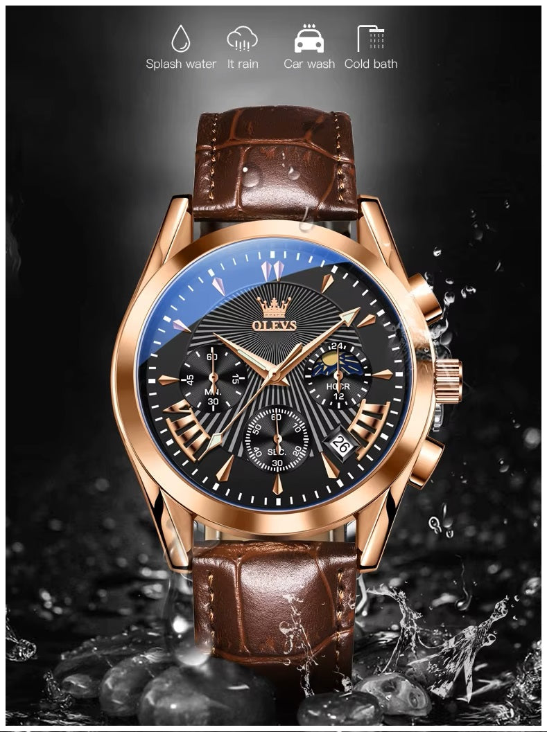 Reloj Cronógrafo para Hombre con Correa de Cuero Clásico
