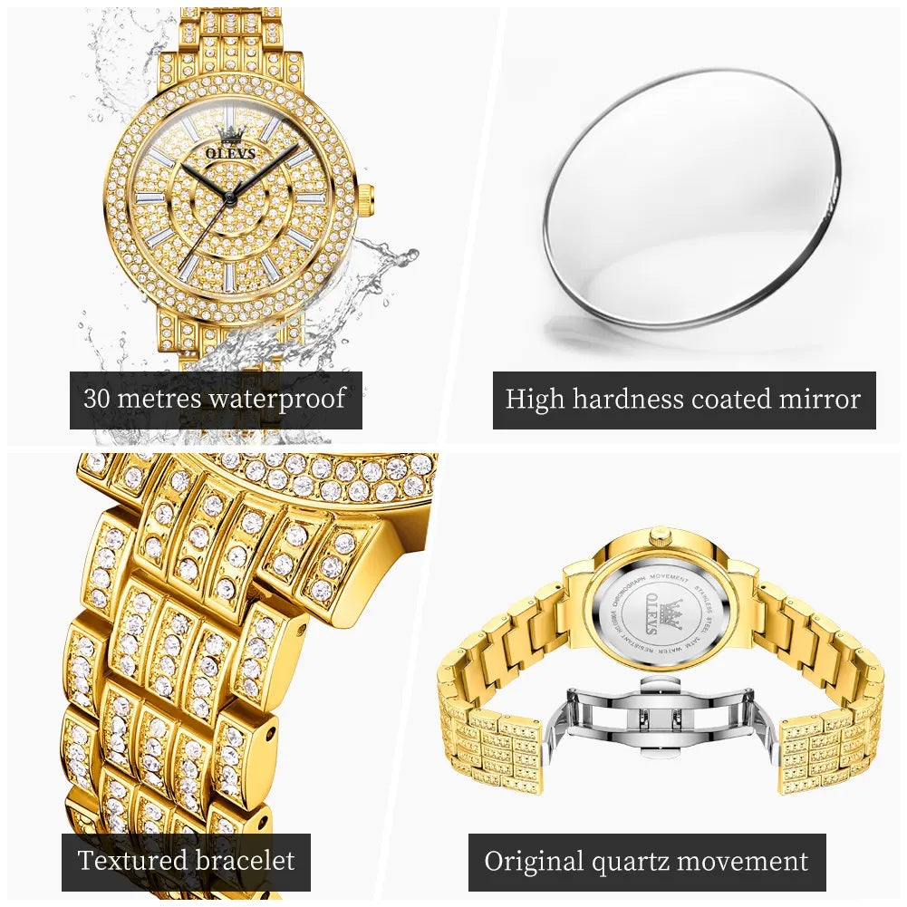 Reloj Dorado para Mujer Cuarzo, Cristales y Acabado Metálico