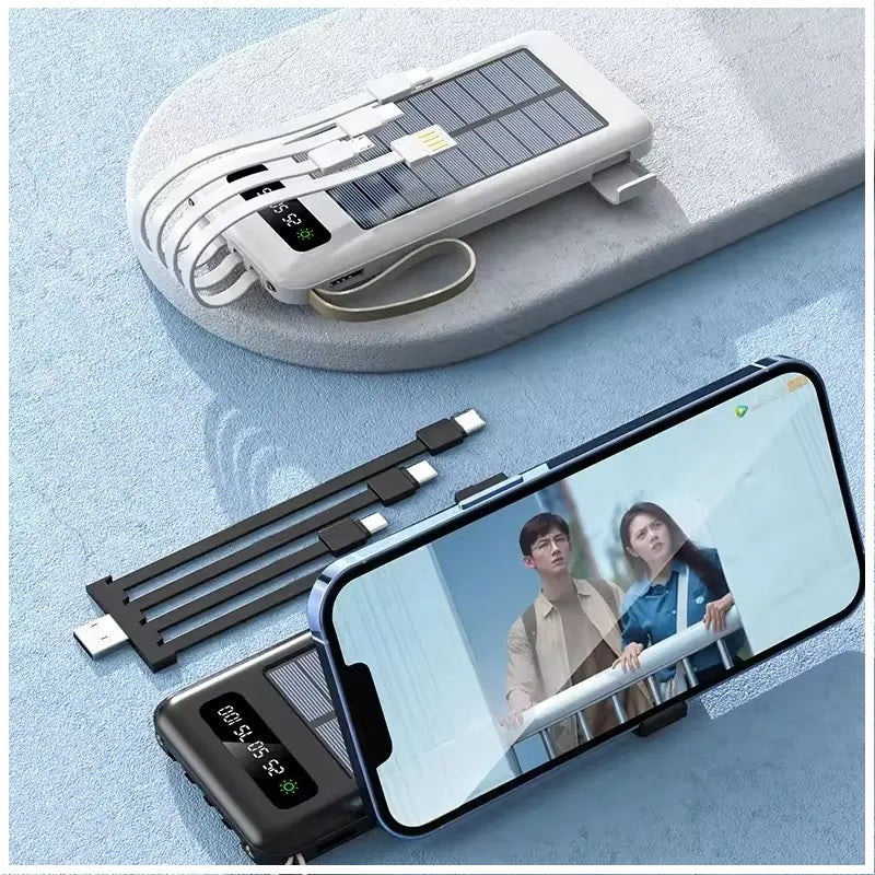 Power Bank Solar 20000mAh Cables Integrados Luz LED