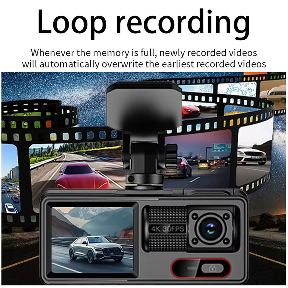 Cámara para Coche HD 1080P con Triple Grabación, WiFi, Sensor G