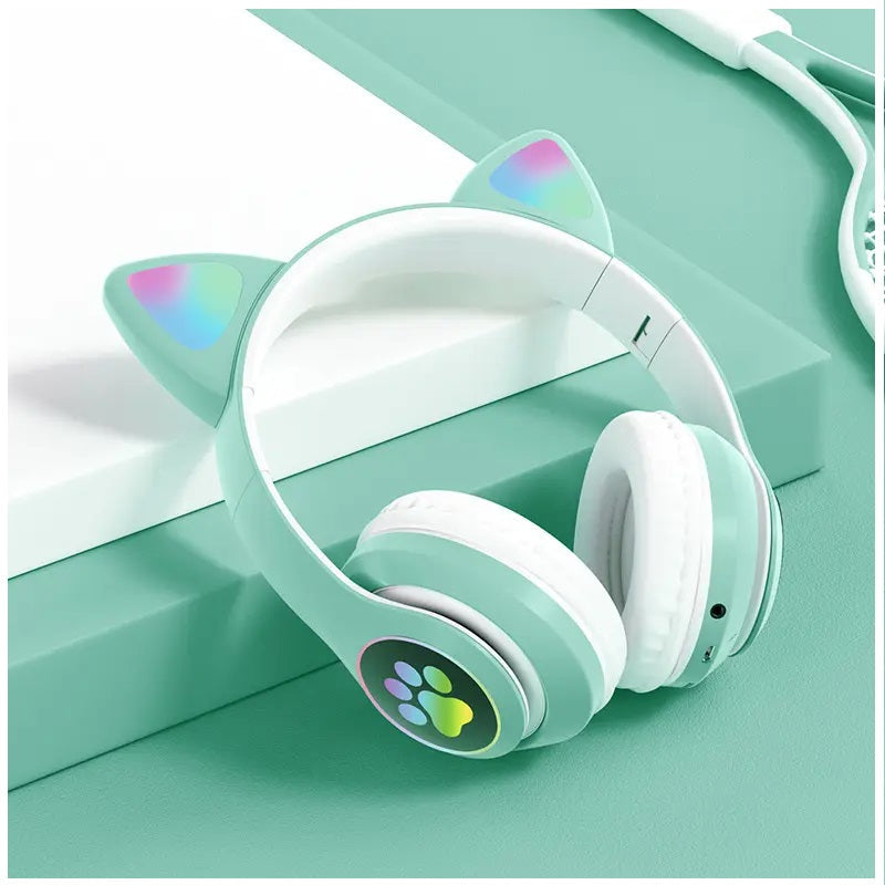 Audífonos RGB Orejas de Gato Bluetooth 5.0 – Verde