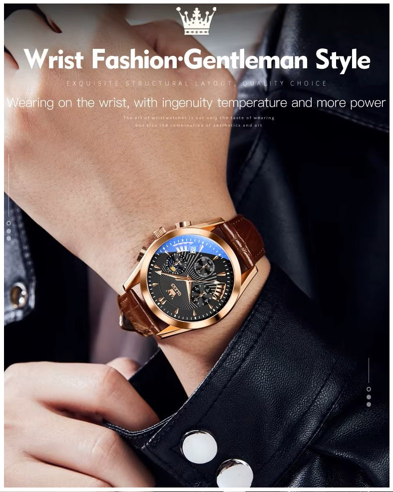 Reloj Cronógrafo para Hombre con Correa de Cuero Clásico